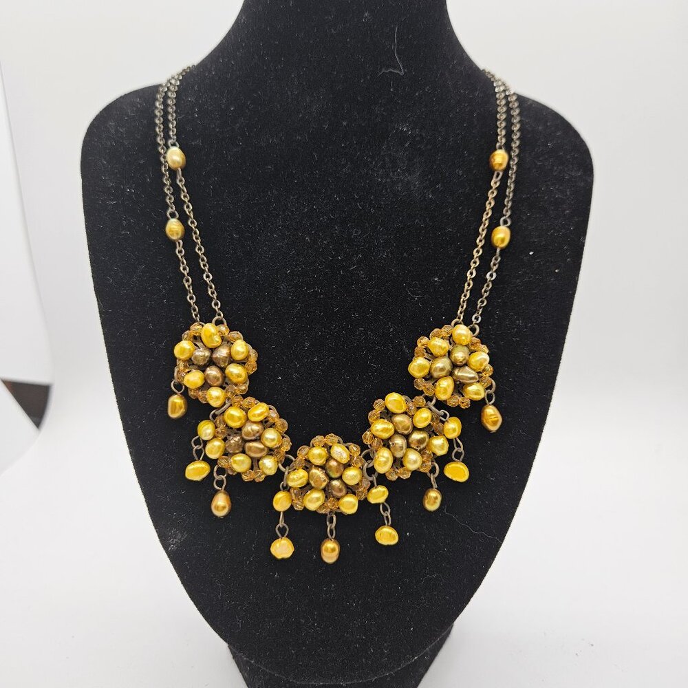 Beautiful Golden Cultured Pearl Cluster Choker Necklace